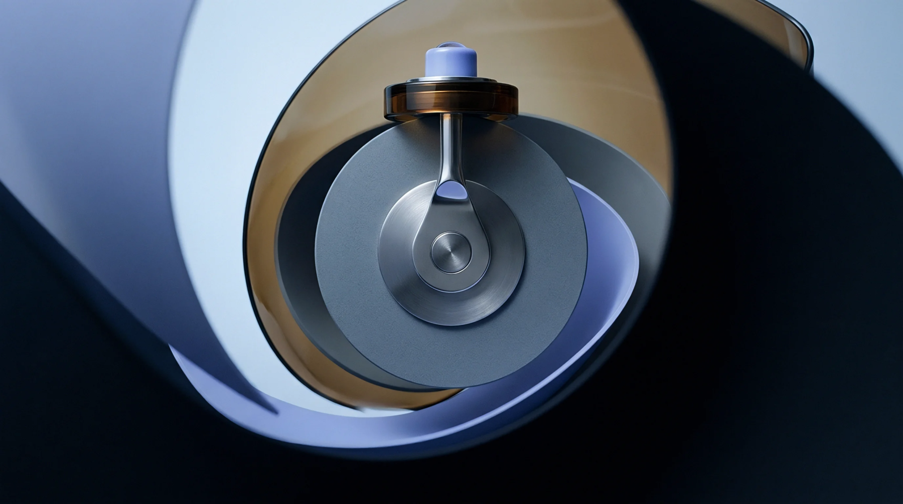 Rendered precision metrology probe features a metallic arm and sapphire tip mounted above a calibrated measurement disk.